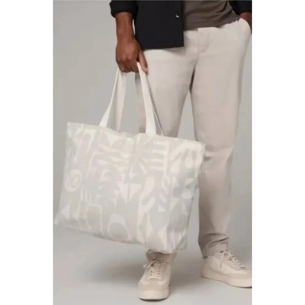 Vuori 10th Anniversary Canvas Tote Bag Gray Geometric Print Recycled Cotton